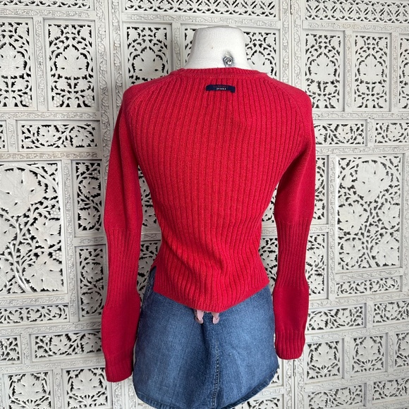 Vintage Tommy Hilfiger Tommy Jeans Red Ribbed Crewneck Fitted Sweater Sz XS - Picture 5 of 7